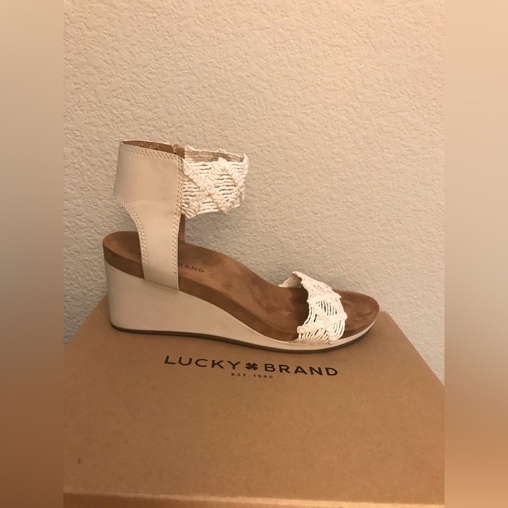 Lucky Brand White Woven Wedges